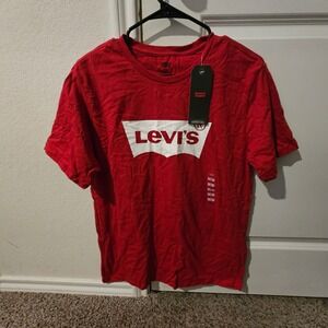 New Levi's Men's Red Short Sleeve Crew Neck T Shirt Logo Graphic Size M